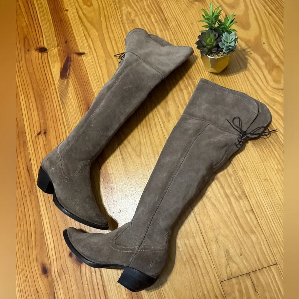 Frye Sacha Over The Knee Tall Ash Tan Suede Leather Side Zip Women’s Size 6.5 B